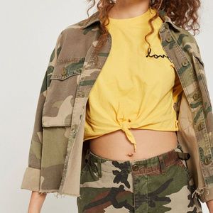Topshop Camo Print Raw Hem Shacket